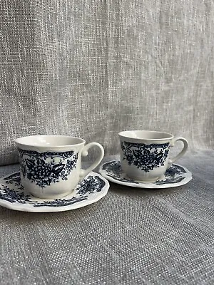 Buy Blue Carnation Ironstone China Cup And Saucer Set Of 2 Blue And White • 13.28£