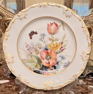Buy 19th Century KPM Hand Painted Rococo Cabinet Plate Gold Flowers Butterfly 10 3/8 • 477.74£