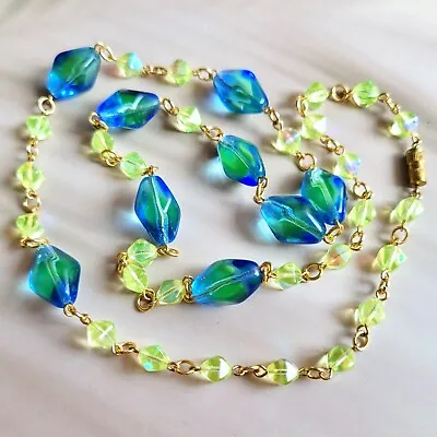 Buy Vaseline Necklace Yellow Uranium Czech Glass Beads Women`s Jewelry Art Deco • 46.81£