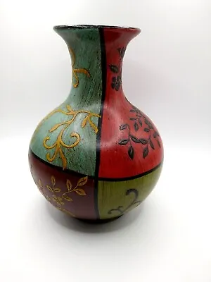 Buy Ceramic Colorful Vase Red Green Blue Brown Signed   • 16.26£