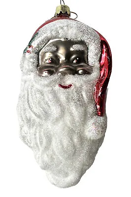 Buy Hand Blown Glass Santa Head Glitter Ornament 6.25” Santa’s Best Crazing On Cap • 16.06£