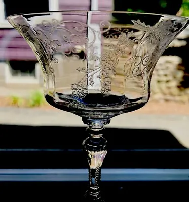 Buy 1930’s Art Deco Etched Floral Water Wine Cocktail Glass Cambridge Elaine Set-3 • 47.43£