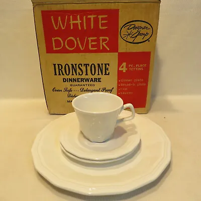 Buy RARE VTG Homer Laughlin White Dover Ironstone Dinnerware 4 Pc. Place Setting NIB • 29.81£