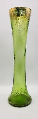 Buy Vase Vintage Hand-Blown 12.25  Green Glass Spiral Ribbed W/Gold Gilt Bohemian • 22.50£