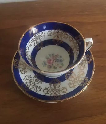 Buy Royal Grafton Bone China Tea Cup & Saucer Gold Cobalt Blue Gilt Floral • 25£