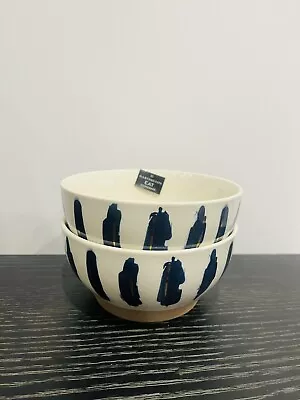 Buy Dartington Stoneware Blue/white  Eat   Stripe  Cereal Bowl Pair -  New • 19.95£