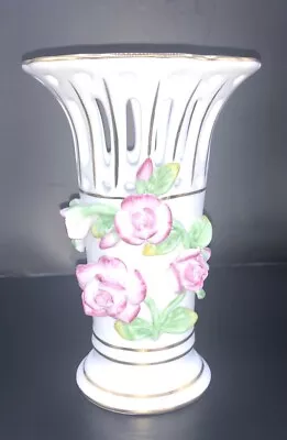 Buy White Pink Rose Floral Flowery Royal Ashmore Flower Trumpet Vase (2aj2) • 10£