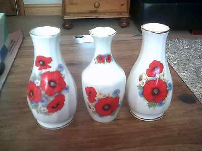 Buy  blue Waters Of England Staffordshire Fine Bone China Vases  X 3    Poppies   • 9.99£