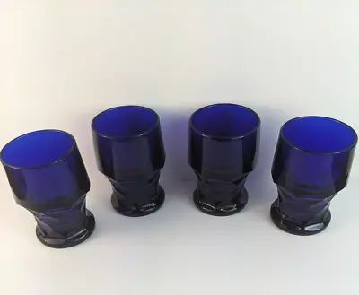 Buy Set Of 4 Vintage Cobalt Blue Georgian Pattern Glasses Tumblers Heavy - 4 3/4  • 28.50£
