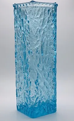 Buy Mid-Century-Davidson Brama Luna Large Kingfisher Blue Glass Bark Vase 60's Retro • 25£