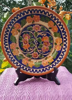 Buy Vintage PORTUGUESE Florally Designed Terracotta Plate Fully Signed On Reverse. • 12.50£