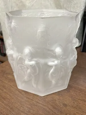 Buy Antique Lalique Style Eight Sided Frosted Glass Vase With Angels  • 106.27£