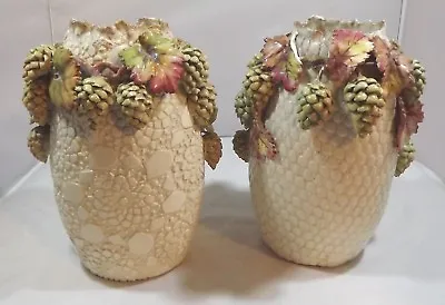 Buy Pair (Not Matching) Of Antique Victorian Pottery Vases, Stamped 'Bradley' Grapes • 78£