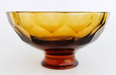 Buy Vintage Art Deco Amber Glass Pedestal Bowl With Cut Pentagonal Facet Panels • 29.99£