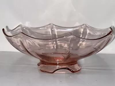 Buy Vintage Depression Era Floral Etched Pink Footed Glass Serving Centerpiece Bowl • 12.44£