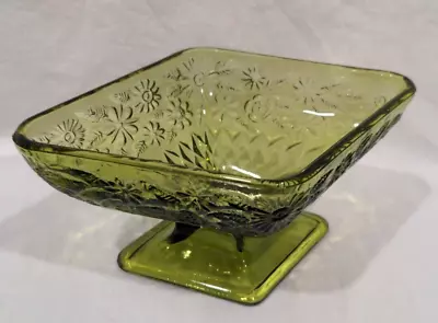 Buy Vintage Indiana Glass Green Diamond Shaped Floral Pedestal Candy Dish 6  • 11.38£