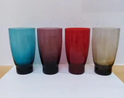 Buy 4 Vintage Harlequin Set Of Glasses 1950s Or 60s Red, Turquoise, Amber, Purple • 17.50£