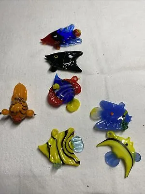 Buy 7 Piece LOT Mini Hand Blown Glass Art Fish Figurines Animals Fish Colorful • 24.11£