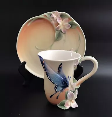 Buy Franz Porcelain FZ01670 Red Spotted Purple Butterfly Cup And Saucer Set With Box • 159.47£