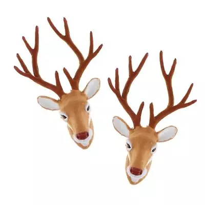 Buy 2 X Realistic Deer Head Wall Mount Sculpture Animal Model Ornament For Home • 12.53£
