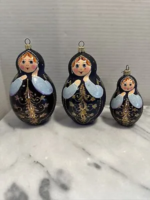 Buy Russian Matryoshka Doll Blown Glass Hand Painted Christmas Ornaments  3 TROIKA? • 66.29£