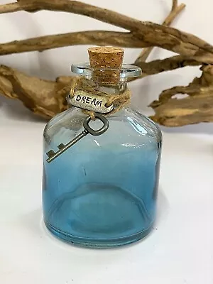 Buy Blue Glass Cork Bottle With Dream Key Coastal Home Decoration • 9.31£
