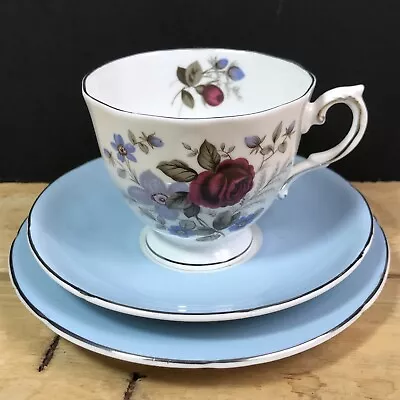 Buy Royal Grafton ‘Favourite’ Pattern 9071 Tea Trio Cup Saucer Side Plate Pale Blue • 18£