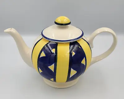 Buy Vintage Royal Winton Spongeware Large Round Teapot Hand Painted Blue Yellow • 4.99£