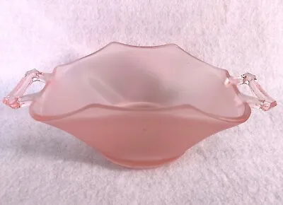 Buy Vintage Satin Pink Frosted Depression Glass Octagon Bowl With Handles • 17.07£