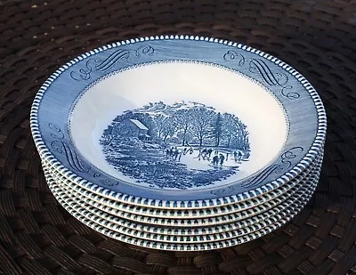 Buy Currier And Ives Vintage Dinnerware Set Of 6 Soup Bowls Collection Early Winter • 35.26£