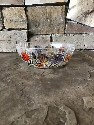 Buy Crackle Glass, Hand Painted Bowl/Trinket Dish.  Flowers And Leaves! • 7.59£
