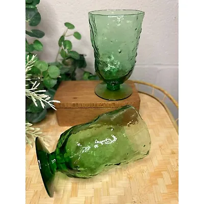 Buy Vintage Morgantown Crinkle Avocado Glass - Green Water Goblets - Set Of 2 • 34.91£