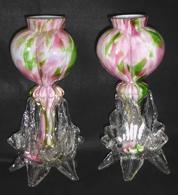 Buy Rare Antique Bohemian Welz Aventurine Spatter Glass Tri-lobe Heart Vases C1890 • 35£