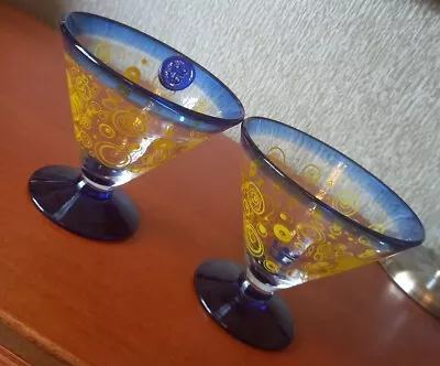 Buy 2 X Royal Caribbean Kosta Boda Glass Martini Cocktail Glass Blue Yellow  Crest • 9.99£