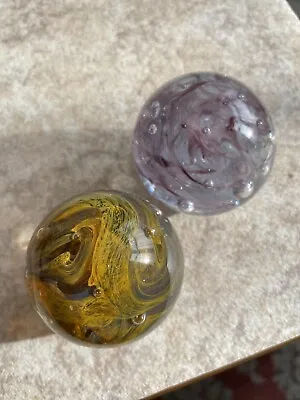 Buy TWO Signed Langham Glass Paperweights Paul Miller With Labels Swirls Bubbles • 15£