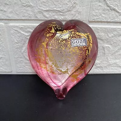 Buy Gozo Glass Heart Glass Paperweight Clear & Pink Swirl W/ Speckled Gold Finish • 14.99£