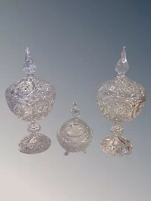 Buy Set Vintage 13” & 7” Crystal Heavy Cut Glass Apothecary Jar Candy Dish Finial • 98.50£
