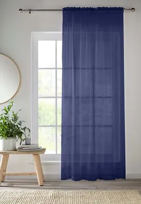 Buy Navy Crystal Plain Voile Unlined Curtain Panel Polyester Slot Top Single Panel • 9.99£
