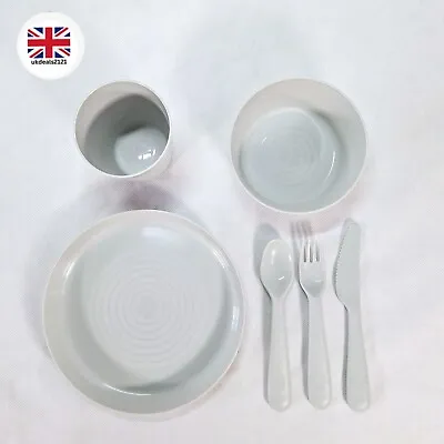 Buy Kids Dinner Set 6 Piece IKEA Plate Bowl Cup Cutlery Grey Tableware Kitchenware  • 8.99£