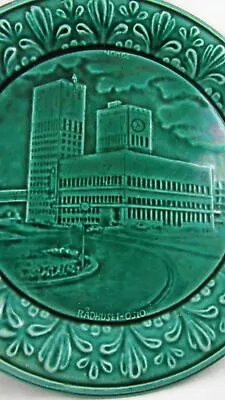 Buy Norwegian Pottery Oslo Town Hall Radhuset Green Glaze Plate Anog Haiden? • 35£
