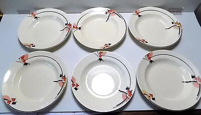 Buy 6 Vintage Midwinter 1930's Jazz 9  Soup Or Dessert Bowls 90years Old VGC • 15.99£