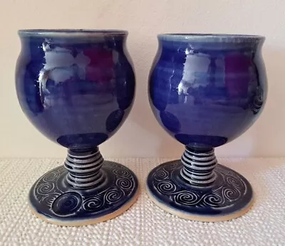 Buy Sean Lawlor Blue Studio Pottery Celtic Swirl Goblets X 2 Irish Heritage • 15£