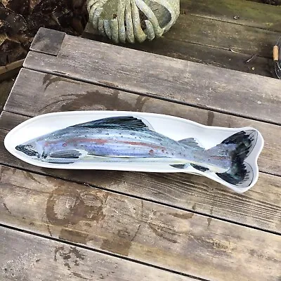 Buy Highland Stoneware Hand Painted Trout Salmon Fish Serving Dish Wall Mount 65cm • 75£
