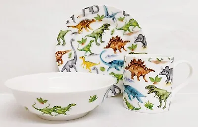 Buy Dinosaurs Breakfast Set 6.7  17cm Plate Mug & Bowl Bone Fine China Kids Children • 21£