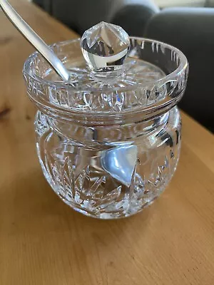 Buy Cut Glass Crystal Jam Pot Sugar Jar With Lid Spoon Vintage Retro Kitchen Table • 8£