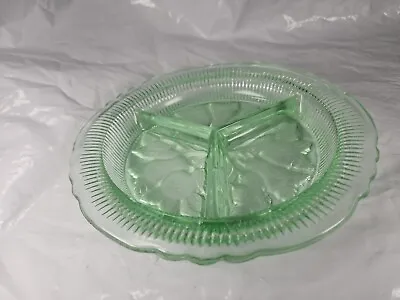 Buy Rare Vintage 3-Section Green Glass Snack Serving/ Plate Retro Prop Trinkets VGC • 9.99£