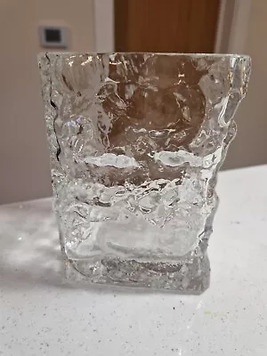 Buy Beautiful Mid Century Square Ice Bark Textured Art Glass Vase • 20£
