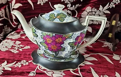 Buy Vintage Art Deco A.G.R Crown Ducal Ware Black Chintz Floral Teapot And Trivet  • 40£