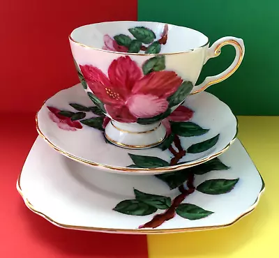 Buy Vintage Tuscan China Tea Trio, Teacup, Saucer & Tea Plate  Red Hibiscus  🌺🌺🌺 • 16.95£