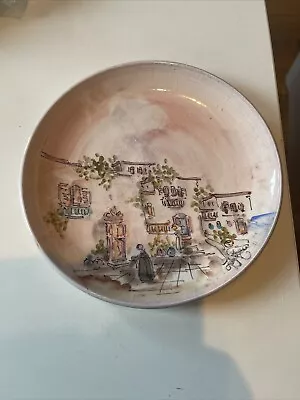 Buy ITALIAN Ceramic Plate SIGNED Italy Hand Made Painted Town SCENE Pink And Blue • 35£
